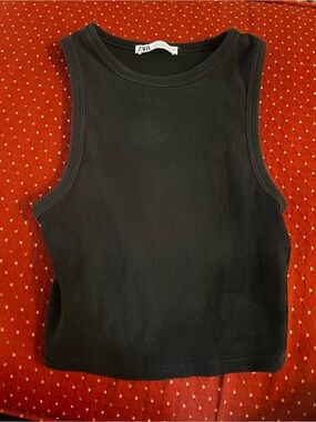 Zara Black Ribbed Sleeveless Tank Top